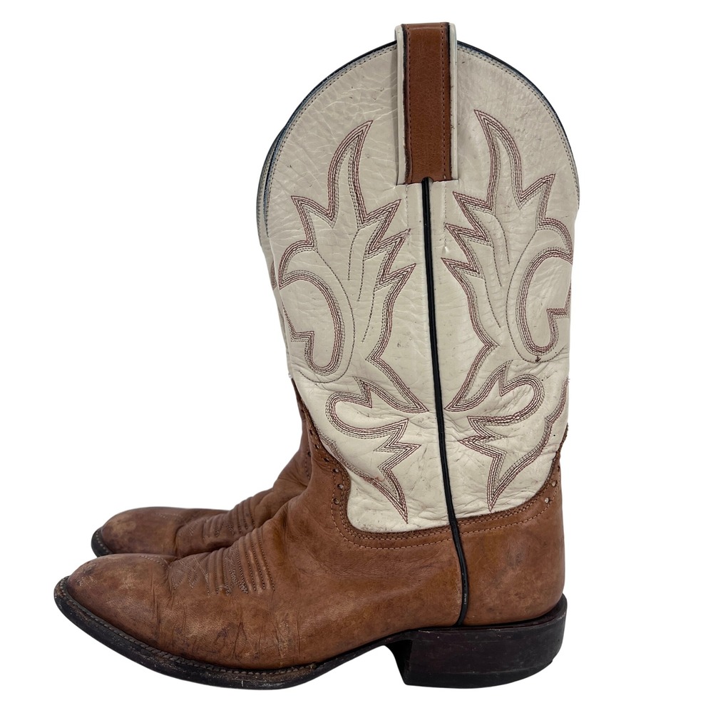 Hondo Western Cowboy Leather Boots Vintage Mens 7.5‎ Tan White